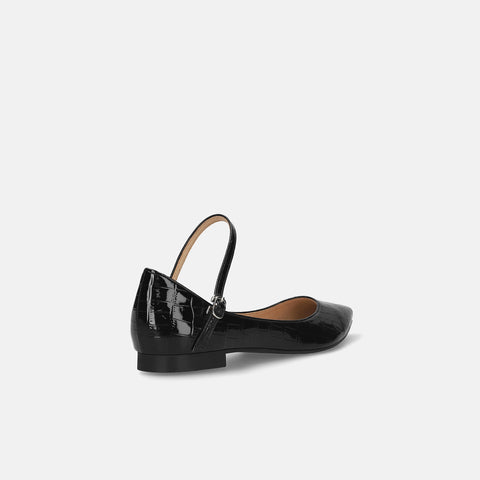 2025AW：ストラップデザイン 甲浅フラットシューズ（4801）ブラックCR/mamian（マミアン）