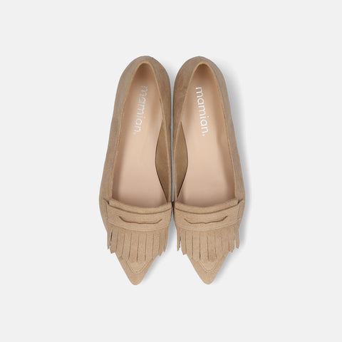 2025AW：ポインテッドトゥ フリンジ ローファー（m17058）ベージュS/mamian（マミアン）