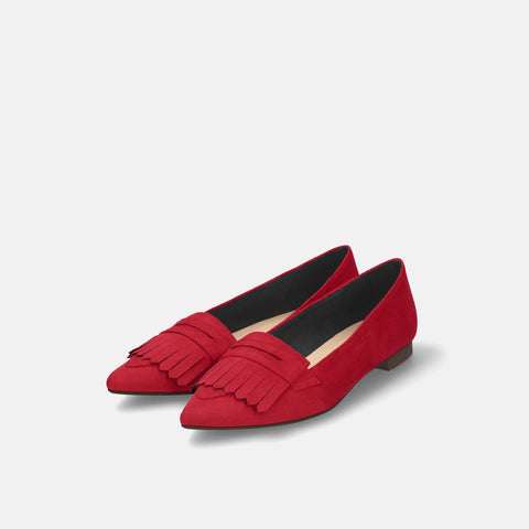 2025AW：ポインテッドトゥ フリンジ ローファー（m17058）レッドS/mamian（マミアン）