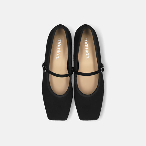 予約：2025AW：スクエアトゥ メリージェーン フラット（m10310）ブラックハラコ/mamian（マミアン）