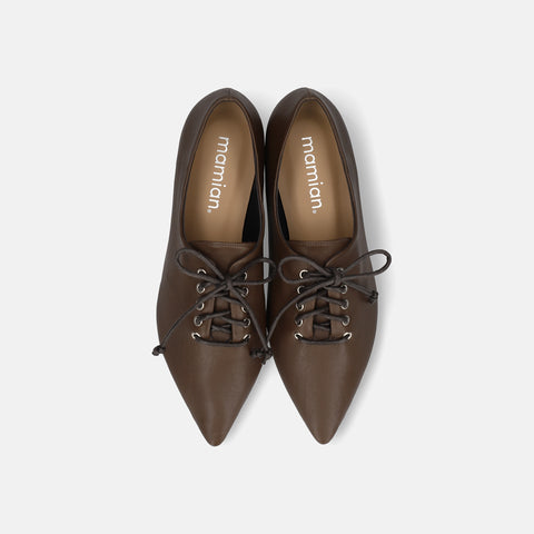 2025AW：レースアップ フラットシューズ（m17062）ダークブラウン/mamian（マミアン）