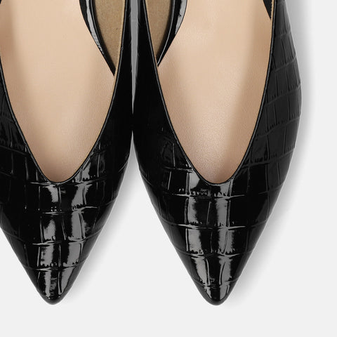 予約：メタルアクセント Vカットフラットシューズ（m17067）ブラックCR