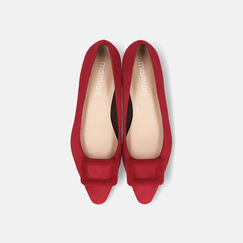 2025AW：スクエアバックル フラットシューズ（m18001）レッドS/mamian（マミアン）