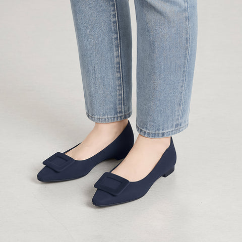 2025AW：スクエアバックル フラットシューズ（m18001）ネイビーS/mamian（マミアン）