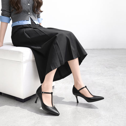15% OFF: 2024SS: T-strap pumps with 7cm heel (m72003) Black