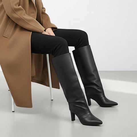 予約：2025AW：ワイドシャフト ロングブーツ（m81007）ブラック/mamian（マミアン）