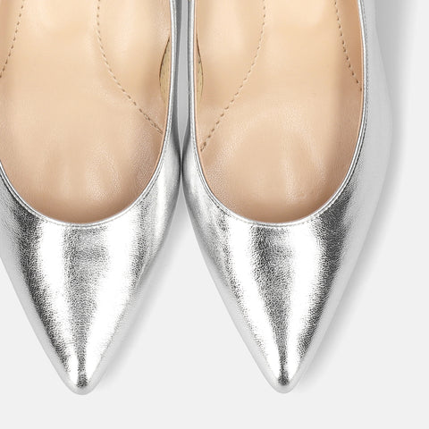 10% OFF: 2024SS: iCoN COLORS: Pointed Toe Smooth Pumps (C57173) Silver