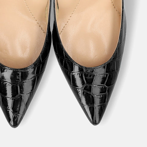 予約：2025AW：iCoN COLORS：ポインテッドトゥ クロコ型押し パンプス（C76534）ブラックCR/mamian（マミアン）