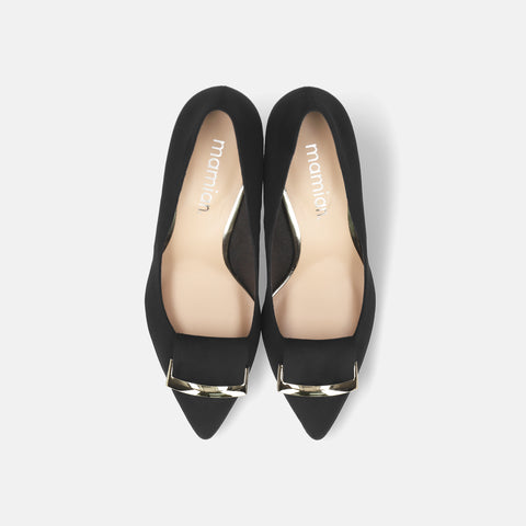 2025AW：バックルリボン付き アーモンドトゥ パンプス（lt7001）ブラックS/mamian（マミアン）