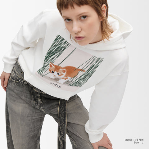 予約：urday【cat】アートワークスウェットプルパーカ（u-a-spk-0001-02）ホワイト